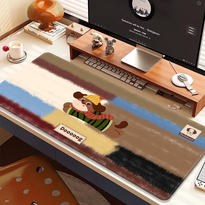 鼠标垫子大号推荐电脑配件条纹腊肠狗高颜值女生办公电脑桌垫定制