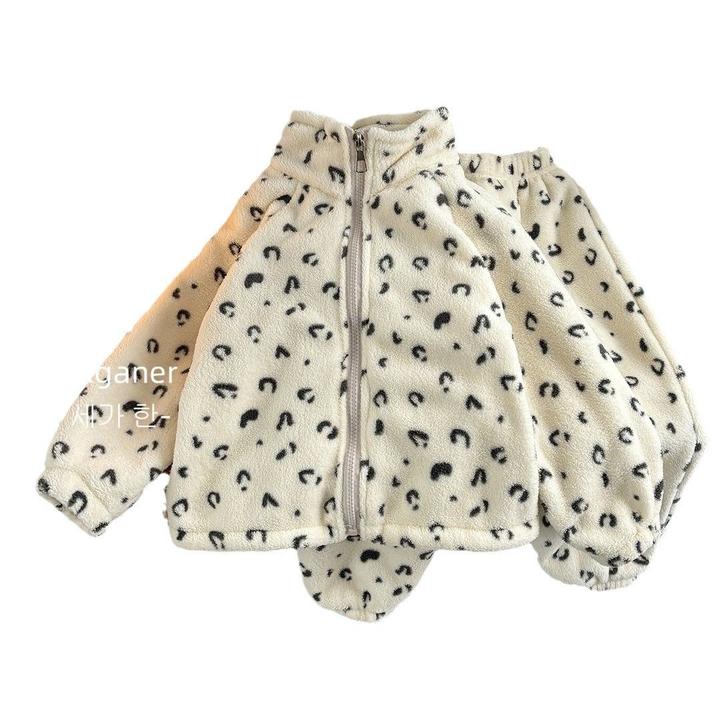 秋冬新品秋新品季加绒加厚家居服男女童韩版保暖套装加绒保暖校服