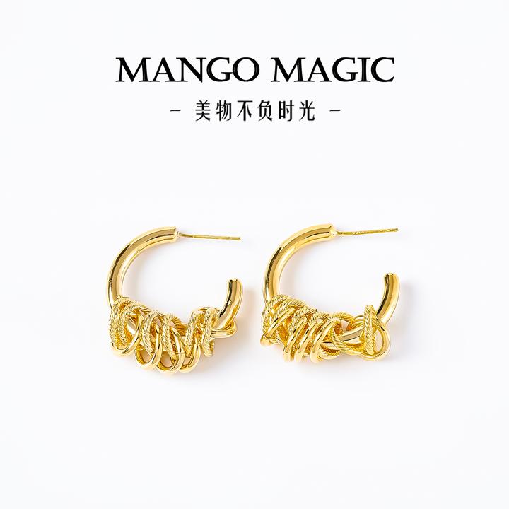 mango magic 铜合金耳饰 欧美轻奢时尚简约编织个性百搭耳环 9672