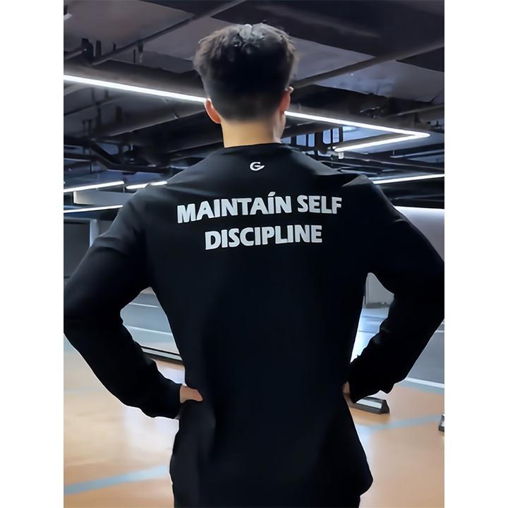 美式高街长袖t恤男款秋季字母印花健身显肩宽正肩卫衣内搭打底衫