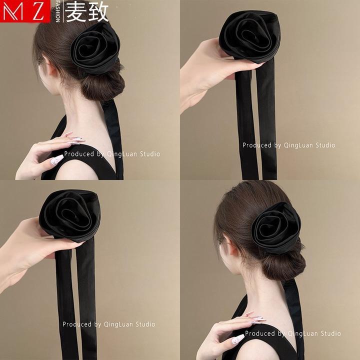 荆棘之吻~缎面飘带花朵头绳韩版少女感丸子头皮筋小众发圈旅行卡