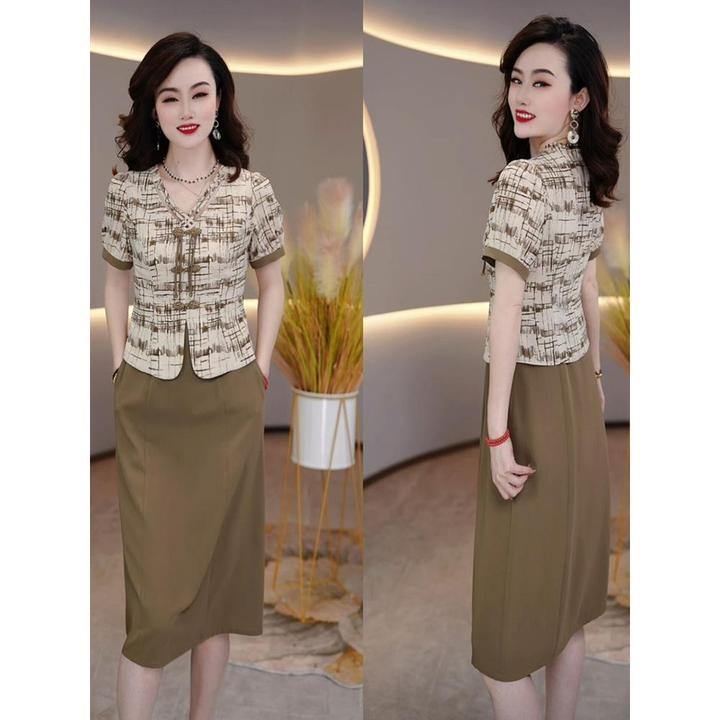 中式国风假两件连衣裙2025夏季新款拼接时尚减龄洋气质显瘦中长裙