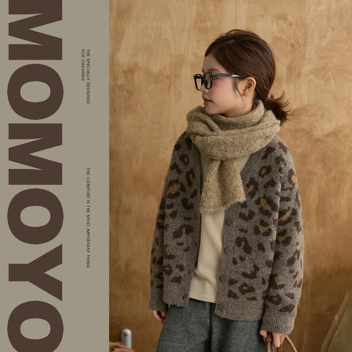 女童针织外套秋装2025新款儿童洋气女孩时髦豹纹开衫秋冬百搭上衣
