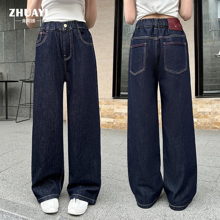 女童秋季牛仔裤原色直筒裤中学生百搭洋气时尚复古（25109357）1