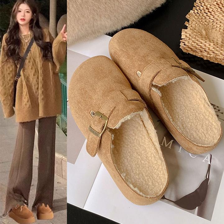厚底毛毛勃肯鞋女半拖秋冬外穿2025新款爆款一脚蹬懒人鞋加绒棉拖