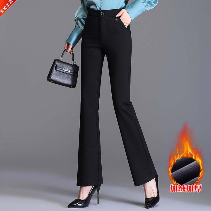 专柜正品2024秋冬高端女士休闲裤爆款加绒显瘦黑色高腰垂感微喇裤
