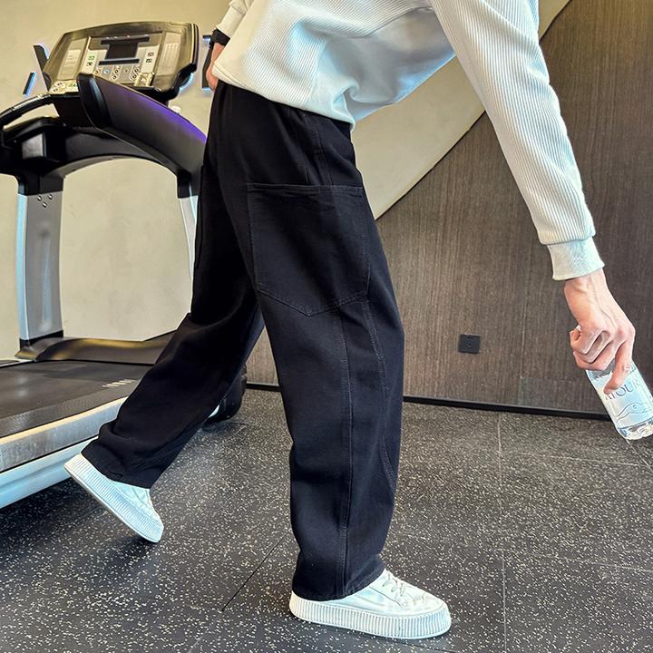 爆款水洗牛仔裤男款秋季潮流美式直筒裤子百搭宽松痞帅休闲弯刀裤