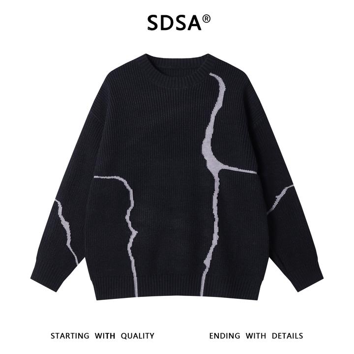 SDSA男士秋冬新款痞帅男装韩版简约撞色圆领毛衣百搭慵懒风针织衫