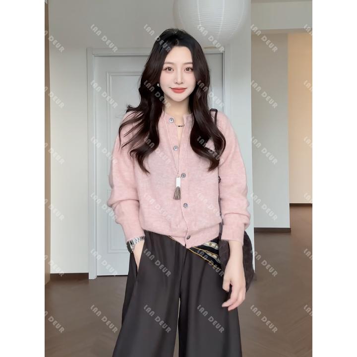 【肉桂漫织】马海毛羊毛衫气质时尚百搭温柔圆领针织开衫女上衣