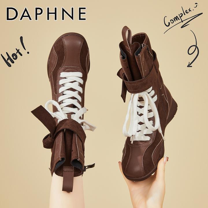 达芙妮复古小众高帮德训短靴女2025秋季新款登山靴休闲运动拳击靴