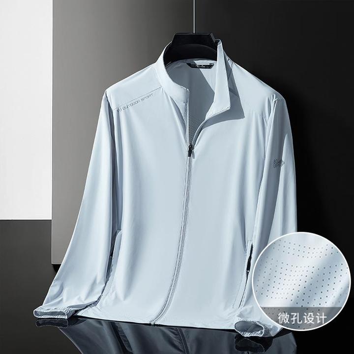 2025新款夏季无帽防晒衣男女冰丝速干弹力皮肤衣中年户外立领外套