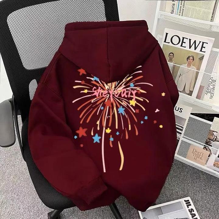 女童洋气酒红色宽松纯棉连帽卫衣2025新年秋冬加绒帽衫长