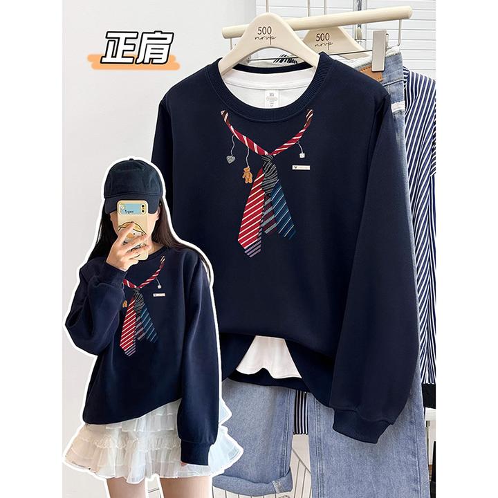 正肩设计感领结时尚印花宽松大码休闲韩系ins卫衣衫长袖女装上衣