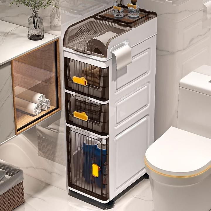 可移动夹缝厕所收纳柜抽屉式卫生巾窄缝储物柜浴室马桶缝隙侧边柜