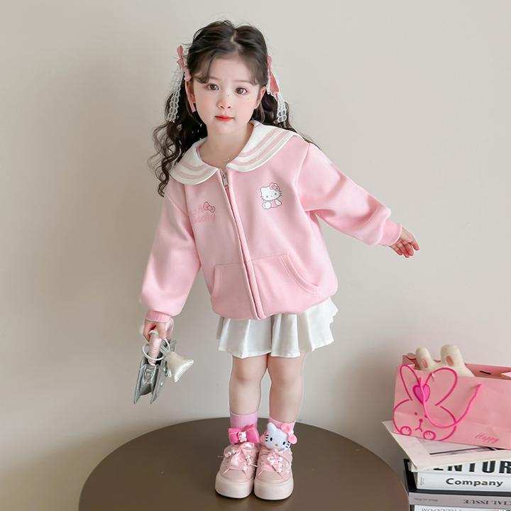 女童春秋外套2025新款儿童海军领卡通棒球服儿童长袖拉链夹克春装