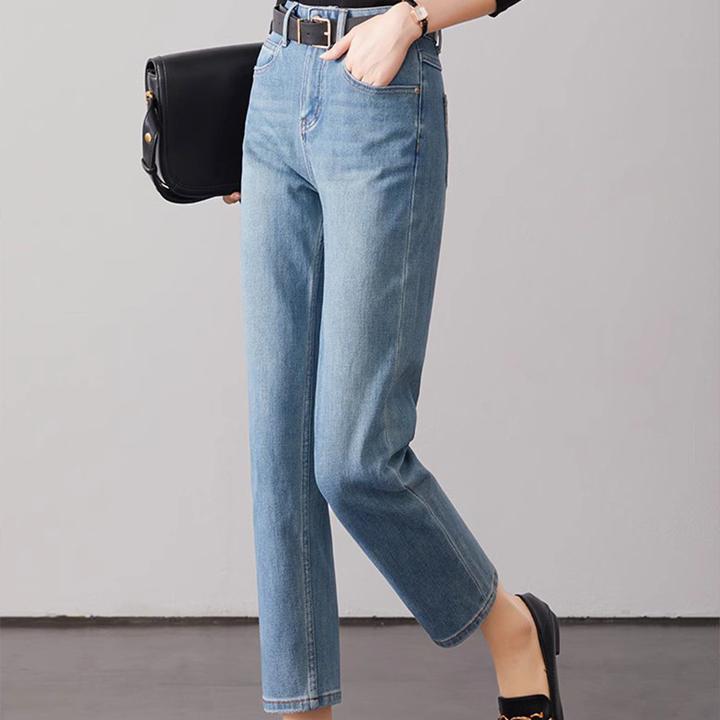 女九分裤高腰大码弹力裤子微弹显瘦直筒牛仔裤夏季宽松长裤