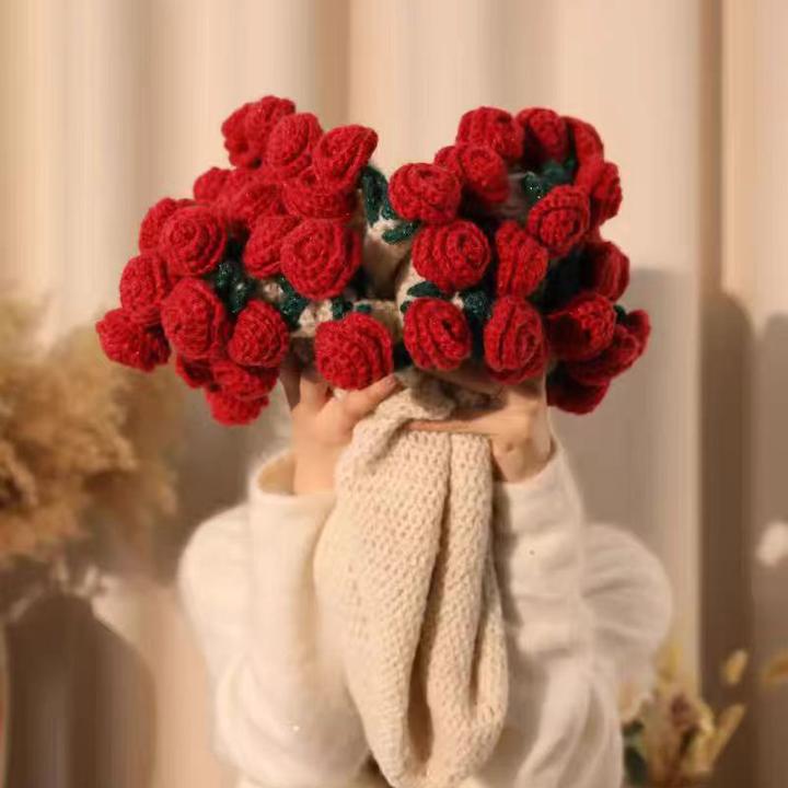 毛毯花束diy材料包玫瑰花朵毯子钩织毛线钩花编织自制礼物送女友