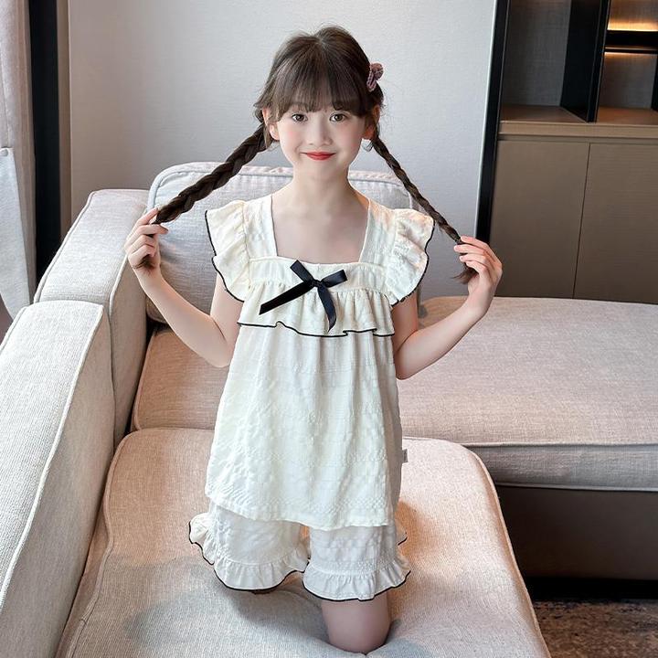 女童小飞袖公主睡衣套装2025新款中大童儿童短裤家居服两件套