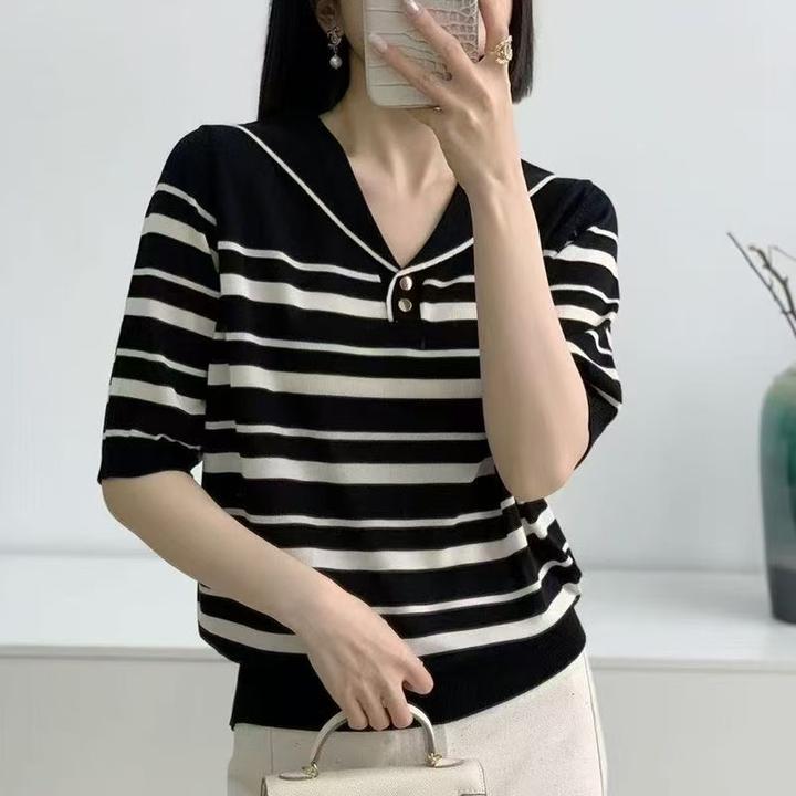 海军领~2025夏季莱赛尔天丝~新款针织衫女装~气质百搭显瘦减龄