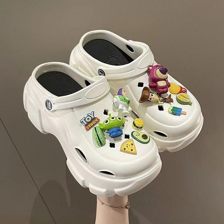 踩屎感洞洞鞋女款拖鞋夏外穿ins潮卡通可爱增高网红沙滩包头拖鞋