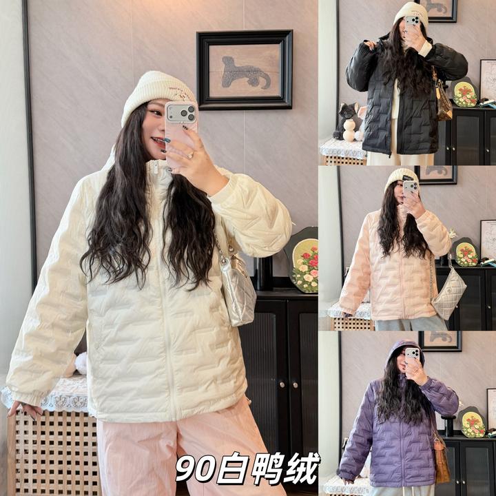 花契“千金佩拉”大码女装宽松200斤胖mm-90白鸭绒羽绒服15748-H