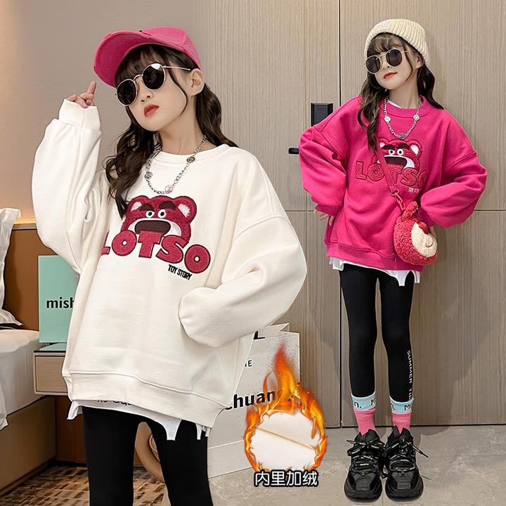 女童卫衣秋装2024新款儿童装中大童冬季韩版宽松百搭加绒加厚上衣