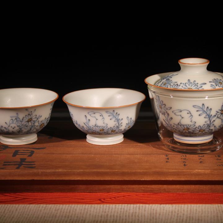 半山 茶具套装兔耶啾礼盒装四件套组泡茶亚光釉国风轻奢茶具