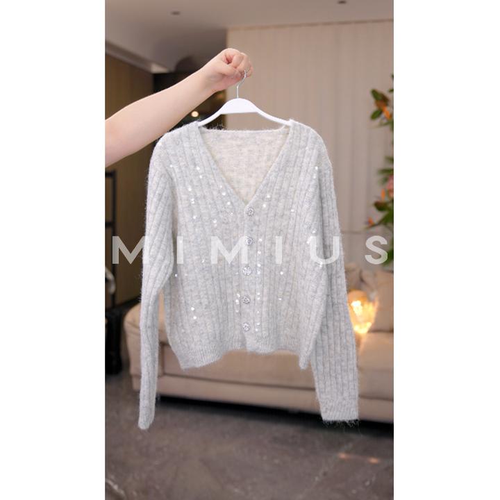【mimius】P 重工轻奢亮片V领长袖针织衫 WG09063