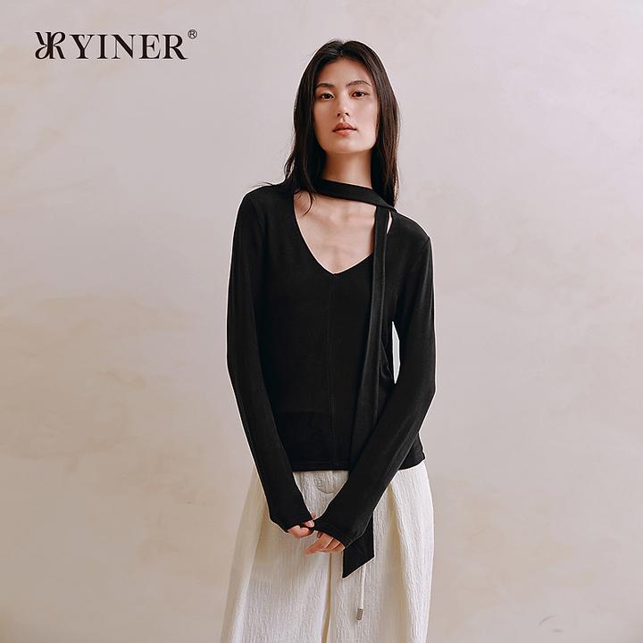 【云绒丝漾】音儿绵羊毛打底女士挂脖飘带设计感保暖上衣8J35327210