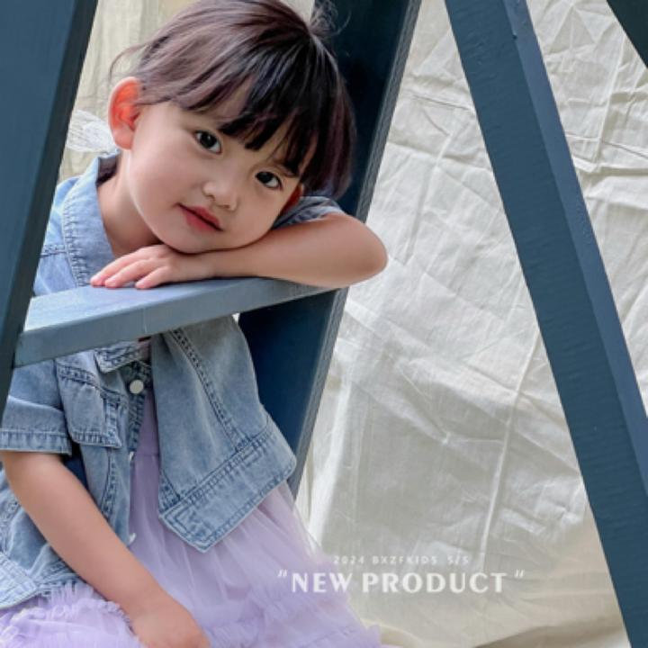 女童衬衣夏季新款牛仔女宝童装上衣夏季短袖外套女童裙子纱裙套装