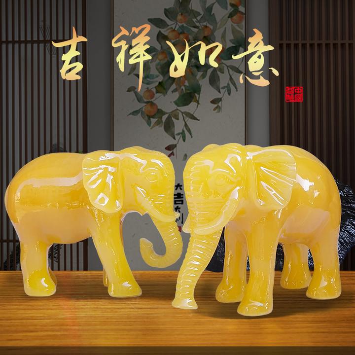 招财大象摆件一对办公室装饰品吸水象风水象摆设可爱小象工艺品