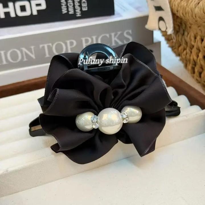 秋季新款流光珠珠高级感气质丸子夹时尚浪漫优雅简约黑色抓夹