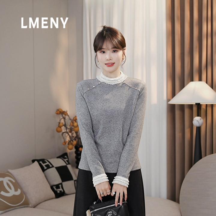 LMENY“幸运花边”减龄利器~四叶草花边拼接加厚坑条小衫25DC020