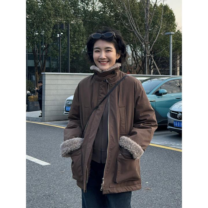 LANGQING 休闲工装羊毛翻领90白鹅绒派克服羽绒服47349#