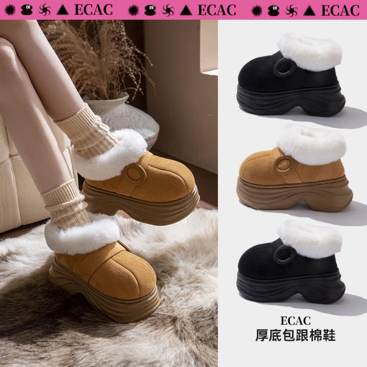 ECAC厚底包跟棉拖鞋女款秋冬季2025新款外穿居家保暖毛绒时尚棉鞋