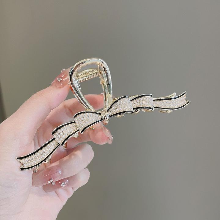 蝴蝶结珍珠抓夹金属发抓鲨鱼夹盘发夹子后脑勺发饰2025年精致新款