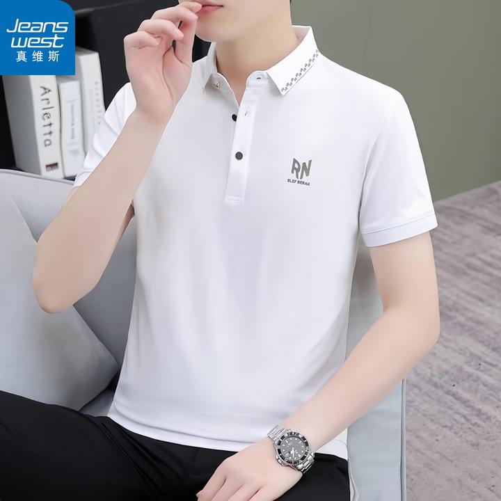 真维斯Jeanswest休闲商务短袖T恤夏季男士翻领POLO衫新款冰丝半袖