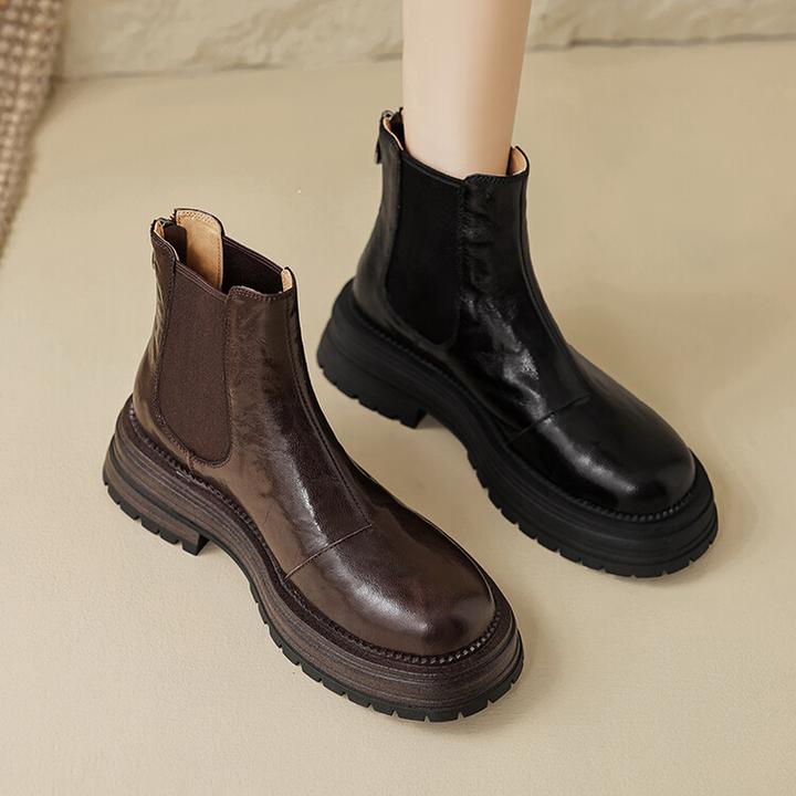 4.5cm~美拉德复古小羊皮一脚蹬切尔西瘦瘦短靴女2025秋冬厚底短靴