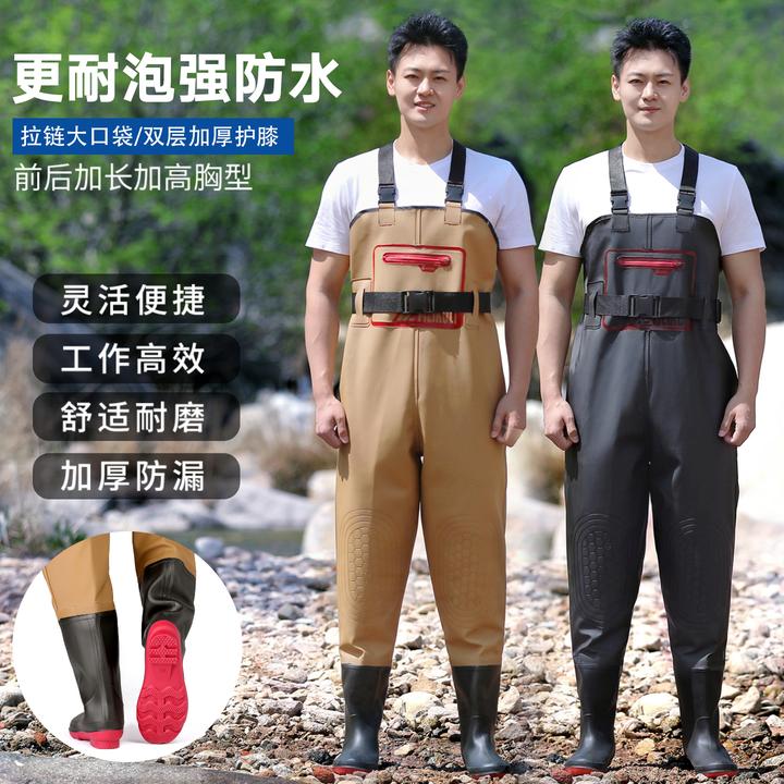 下水裤连体雨裤水鞋半身涉水赶海抓鱼防水皮叉钓鱼水库男全身加厚