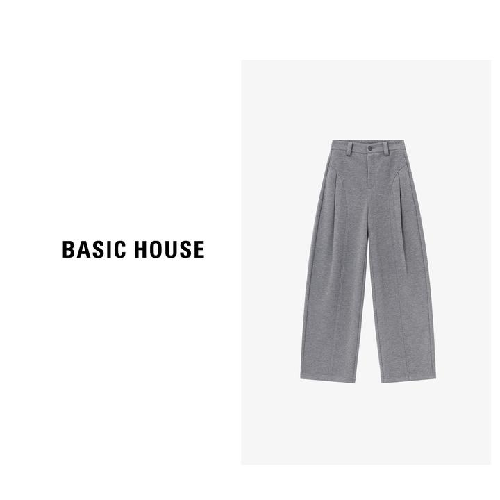 Basic House/百家好秋冬新款时尚设计捏褶直筒休闲裤-B0625B5PSK2