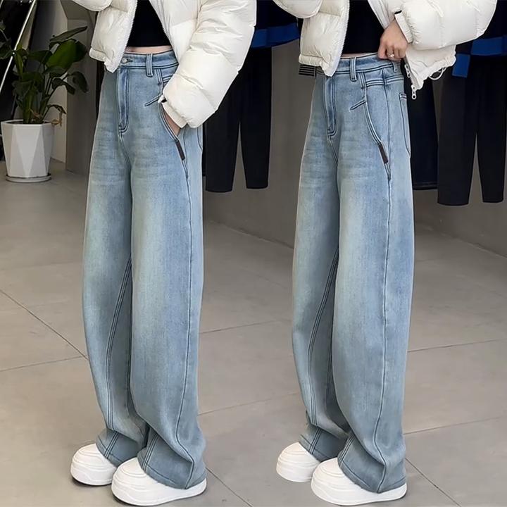 Aimeerosa/艾洛莎2025春季新款大码胖mm弯刀牛仔裤女梨形百搭显瘦