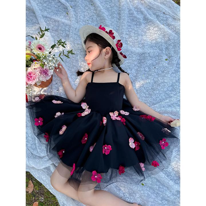 夏季新款女童公主裙中小童吊带款网纱连衣裙儿童衣服卡通花朵可爱