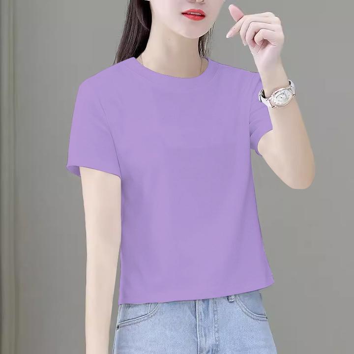 2025夏季新款小个子短款t恤女宽松短袖简约休闲百搭时尚圆领半袖