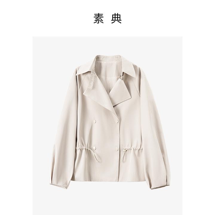 素典【怀旧报社】秋季短款休闲撞色风衣时尚百搭女装气质上衣5256