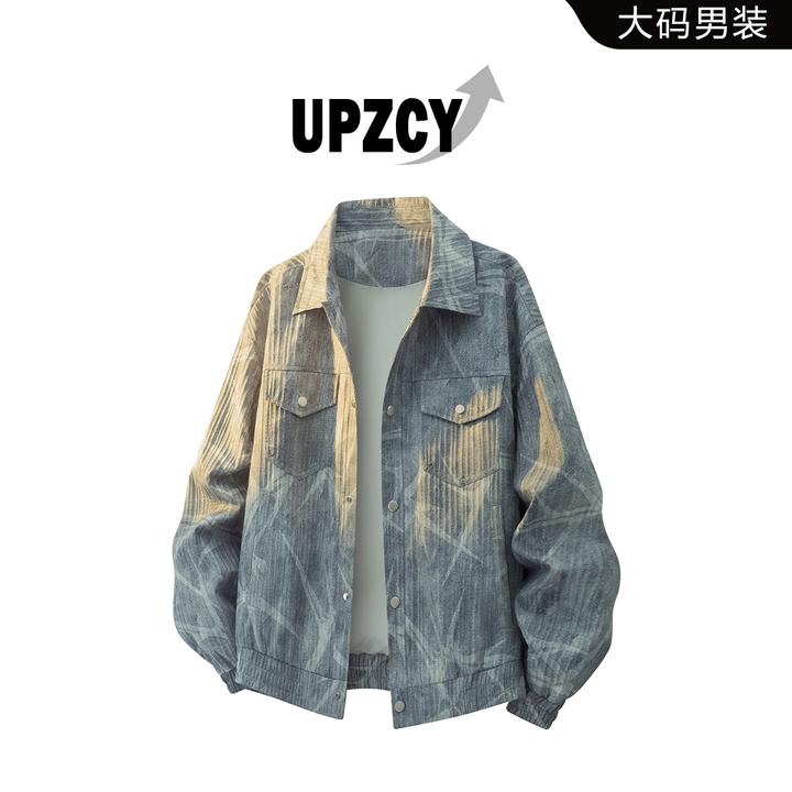 UPZCY大码休闲夹克外套男士秋季翻领潮流扎染百搭上衣高级感男装