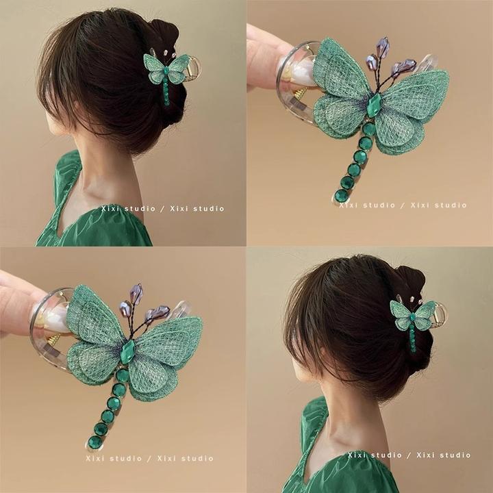 清荷蝶影~气质复古风刺绣蝴蝶抓夹后脑勺半扎发鲨鱼夹发饰新款