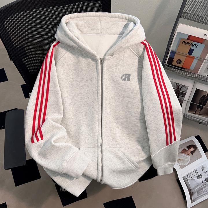 Dekkry韩系创意字母印花秋冬连帽三条杠卫衣男女百搭开衫拉链外套