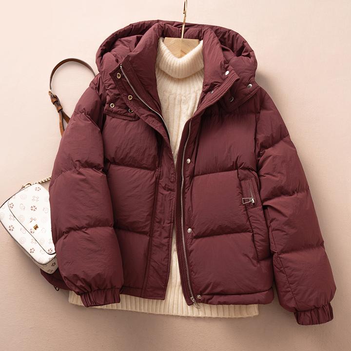 安哥拉红羽绒服女款2025新款小个子短款冬季酒红色今年流行爆款