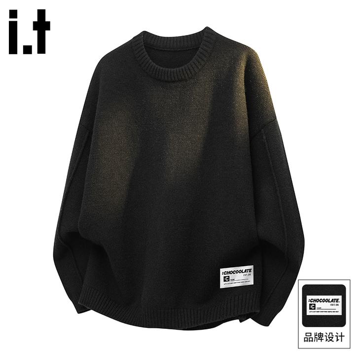 it :CHOCOOLATE高级感黑色针织毛衣男冬季慵懒风舒适宽松休闲上衣