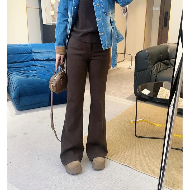 【刺绣微喇】加厚绒显瘦微喇牛仔裤百搭小个子窄版直筒喇叭 B25373